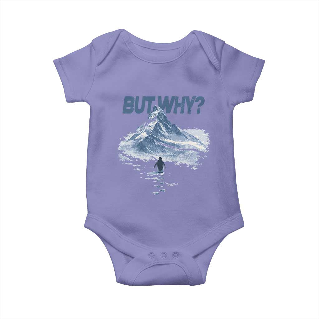 Penguin But Why Baby Onesie Funny Penguin Snowy Mountain Meme