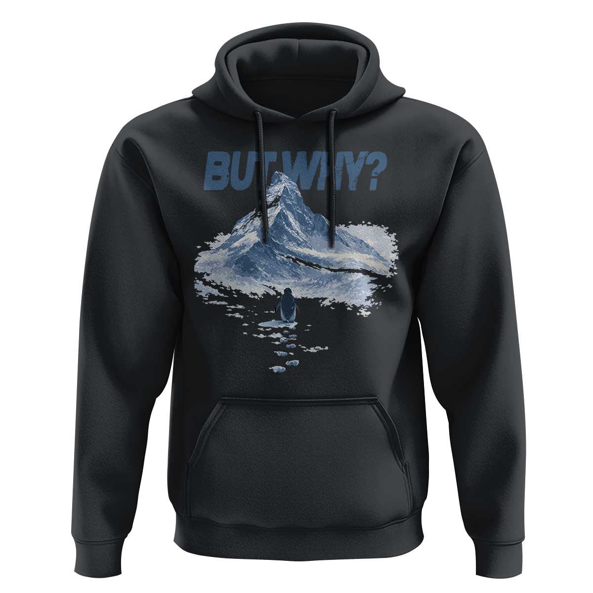 Penguin But Why Hoodie Funny Penguin Snowy Mountain Meme