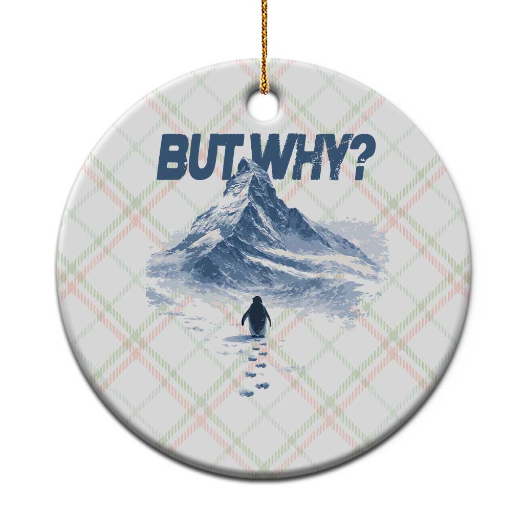 Penguin But Why Ceramic Ornament Funny Penguin Snowy Mountain Meme