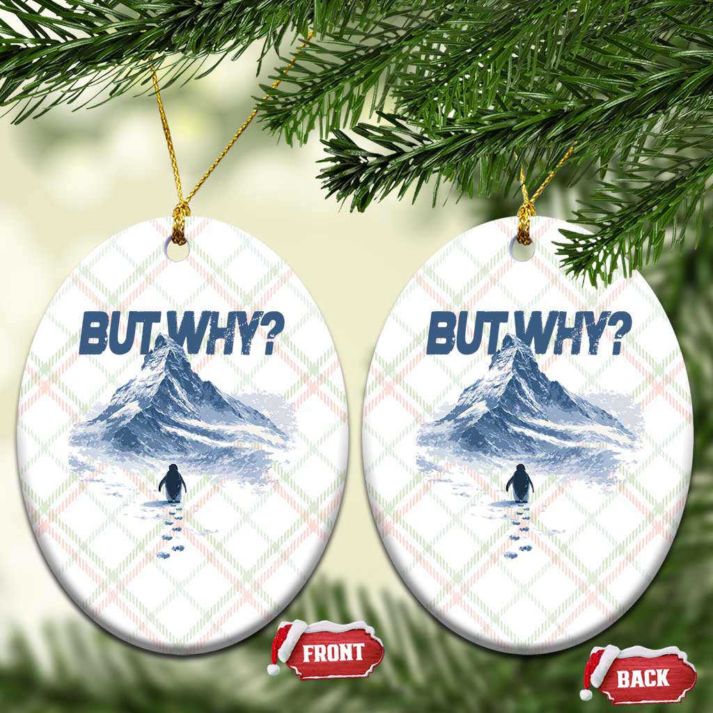Penguin But Why Ceramic Ornament Funny Penguin Snowy Mountain Meme