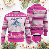 Penguin But Why Ugly Christmas Sweater Funny Penguin Snowy Mountain Meme