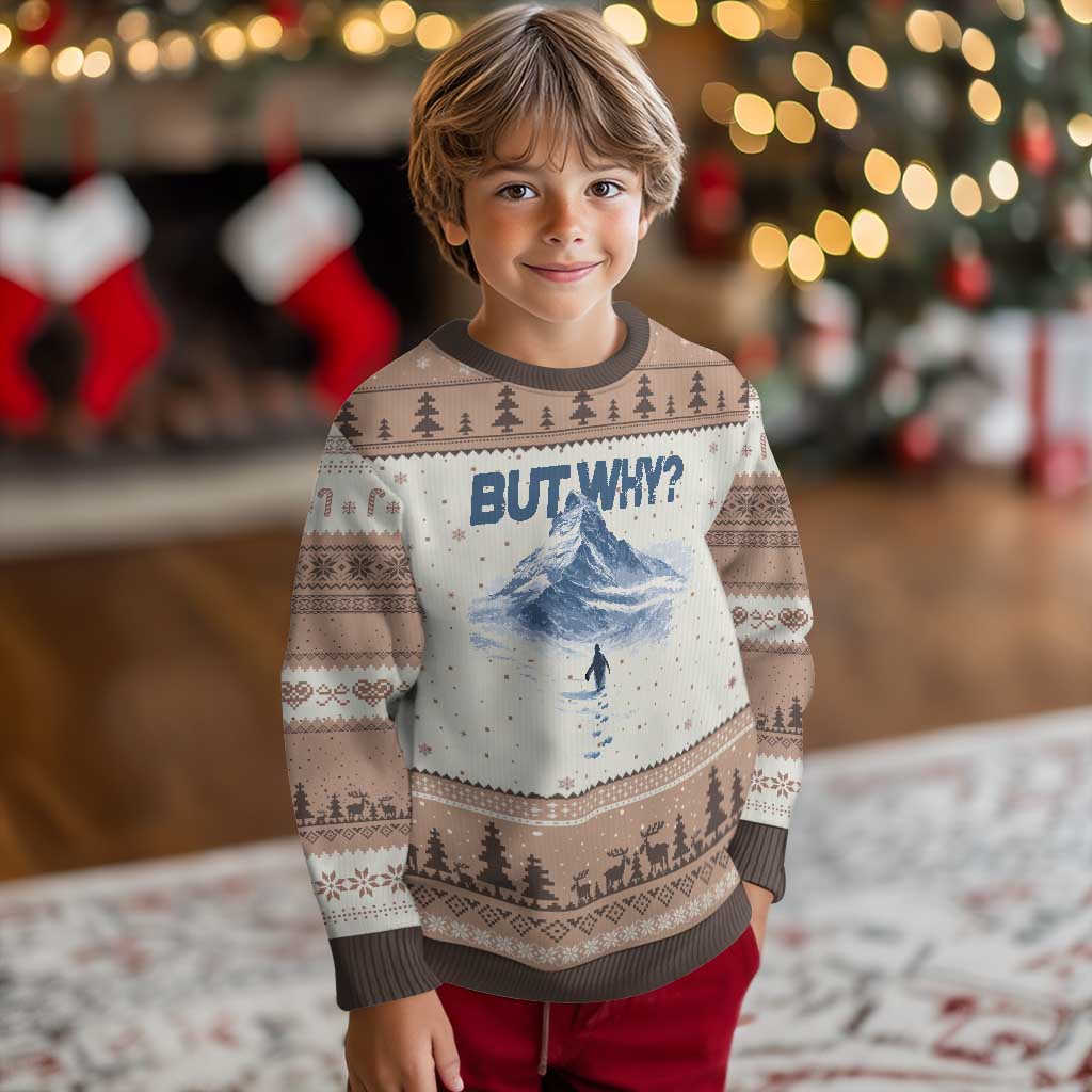 Penguin But Why Ugly Christmas Sweater Funny Penguin Snowy Mountain Meme