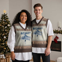 Penguin But Why V-Neck Knit Sweater Vest Funny Penguin Snowy Mountain Meme