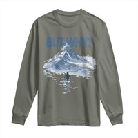 Penguin But Why Long Sleeve Shirt Funny Penguin Snowy Mountain Meme