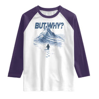 Penguin But Why Raglan Shirt Funny Penguin Snowy Mountain Meme