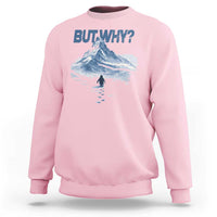 Penguin But Why Sweatshirt Funny Penguin Snowy Mountain Meme