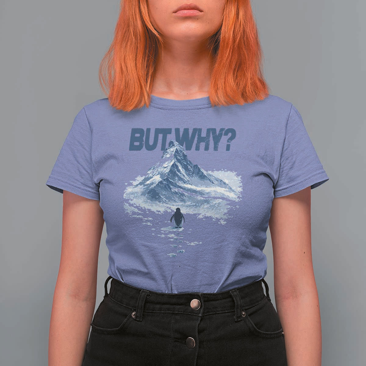 Penguin But Why T Shirt For Women Funny Penguin Snowy Mountain Meme