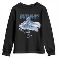 Penguin But Why Youth Sweatshirt Funny Penguin Snowy Mountain Meme