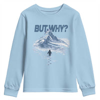 Penguin But Why Youth Sweatshirt Funny Penguin Snowy Mountain Meme