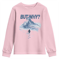 Penguin But Why Youth Sweatshirt Funny Penguin Snowy Mountain Meme