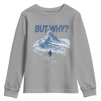 Penguin But Why Youth Sweatshirt Funny Penguin Snowy Mountain Meme