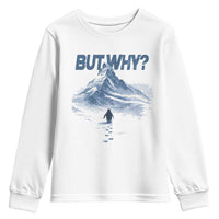 Penguin But Why Youth Sweatshirt Funny Penguin Snowy Mountain Meme