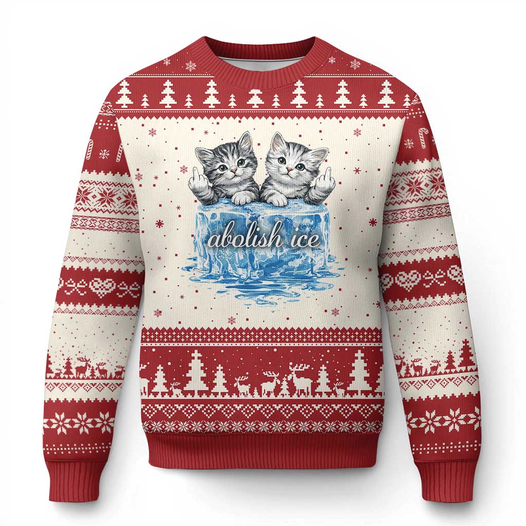 Abolish Ice Ugly Christmas Sweater Cute Cat Melting Ice Pro Immigrant