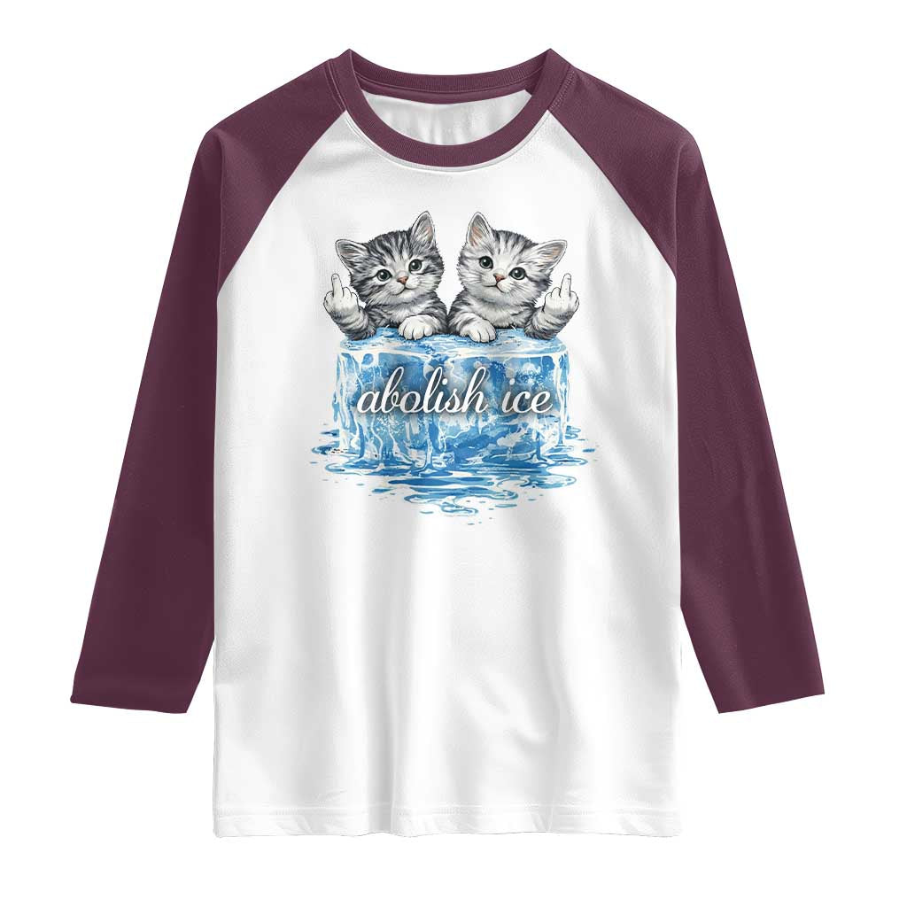 Abolish Ice Raglan Shirt Cute Cat Melting Ice Pro Immigrant