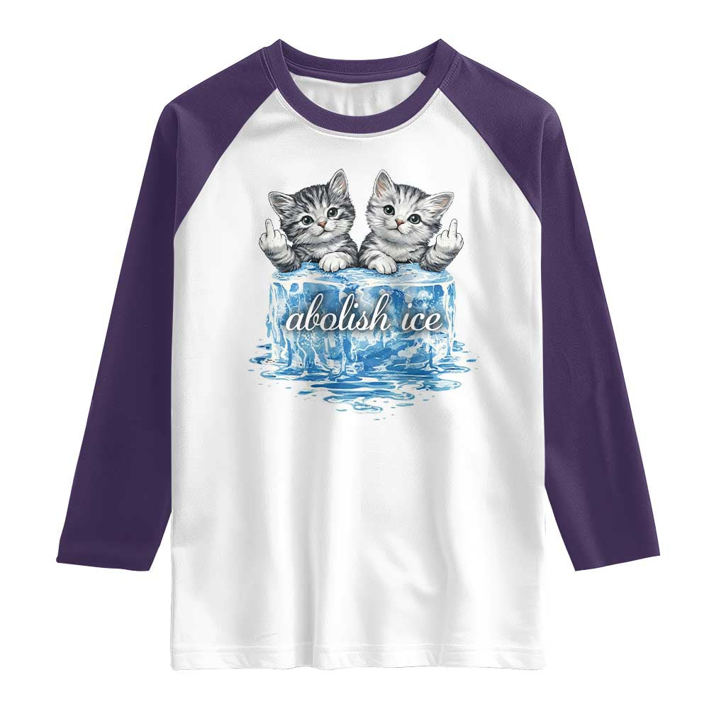 Abolish Ice Raglan Shirt Cute Cat Melting Ice Pro Immigrant