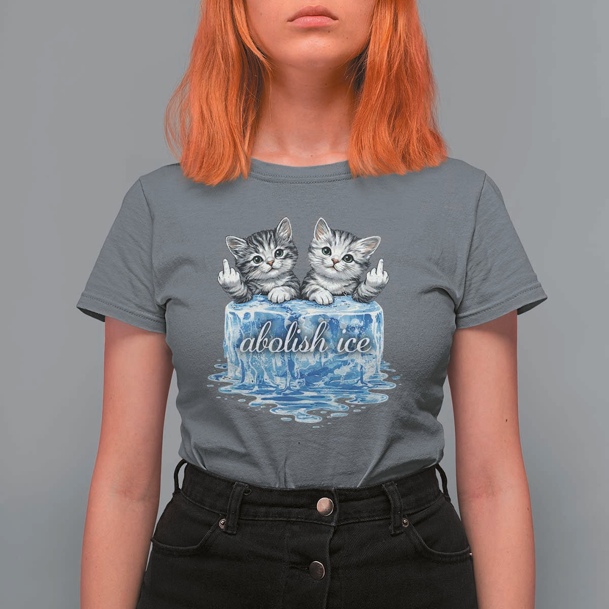 Abolish Ice T Shirt For Women Cute Cat Melting Ice Pro Immigrant