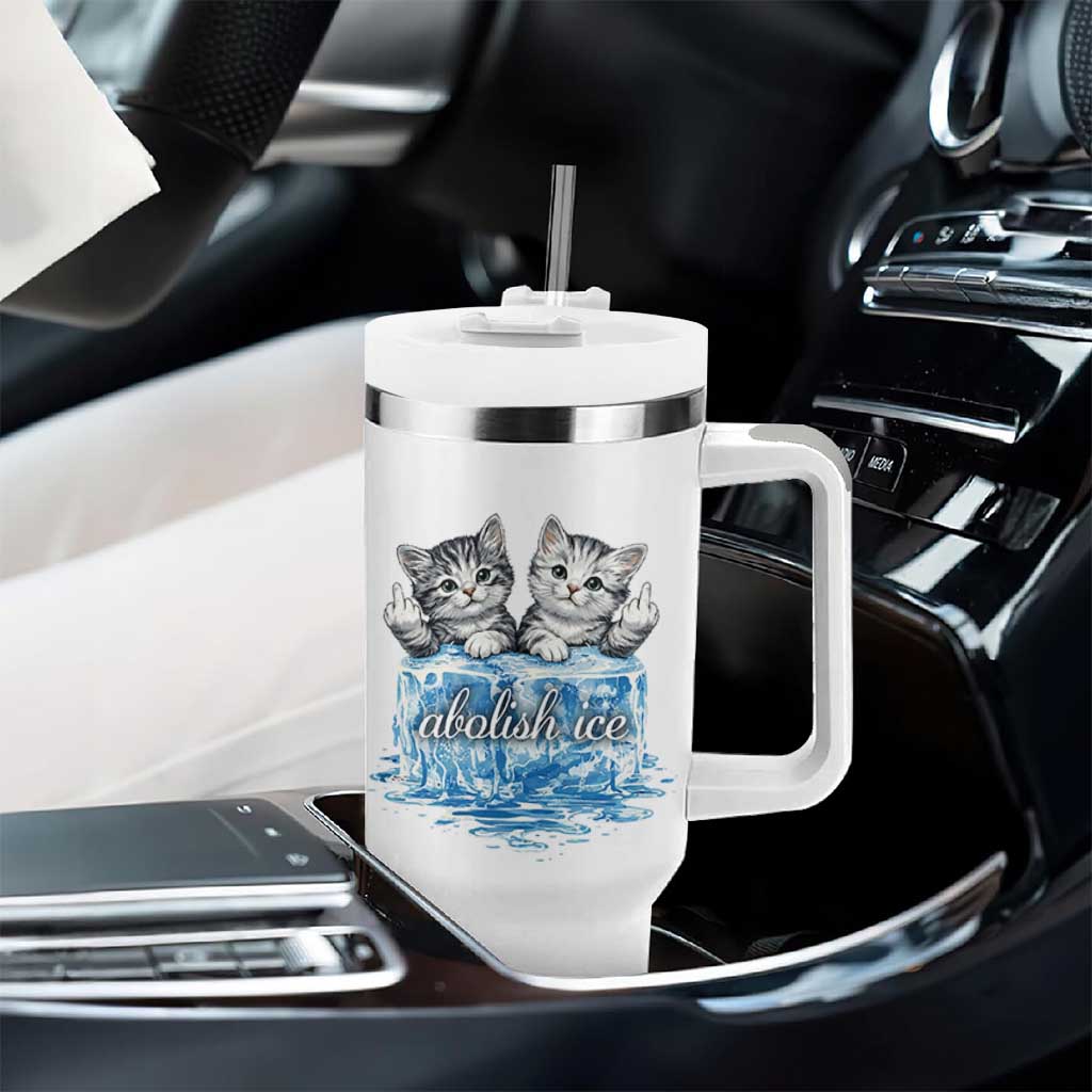 Abolish Ice Tumbler With Handle Cute Cat Melting Ice Pro Immigrant