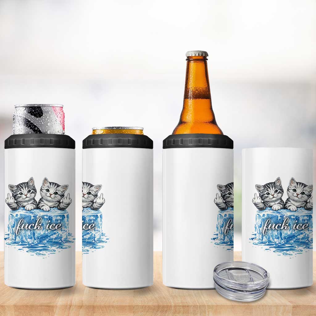 Fck Ice 4 in 1 Can Cooler Tumbler Cute Cat Melting Ice Pro Immigrant