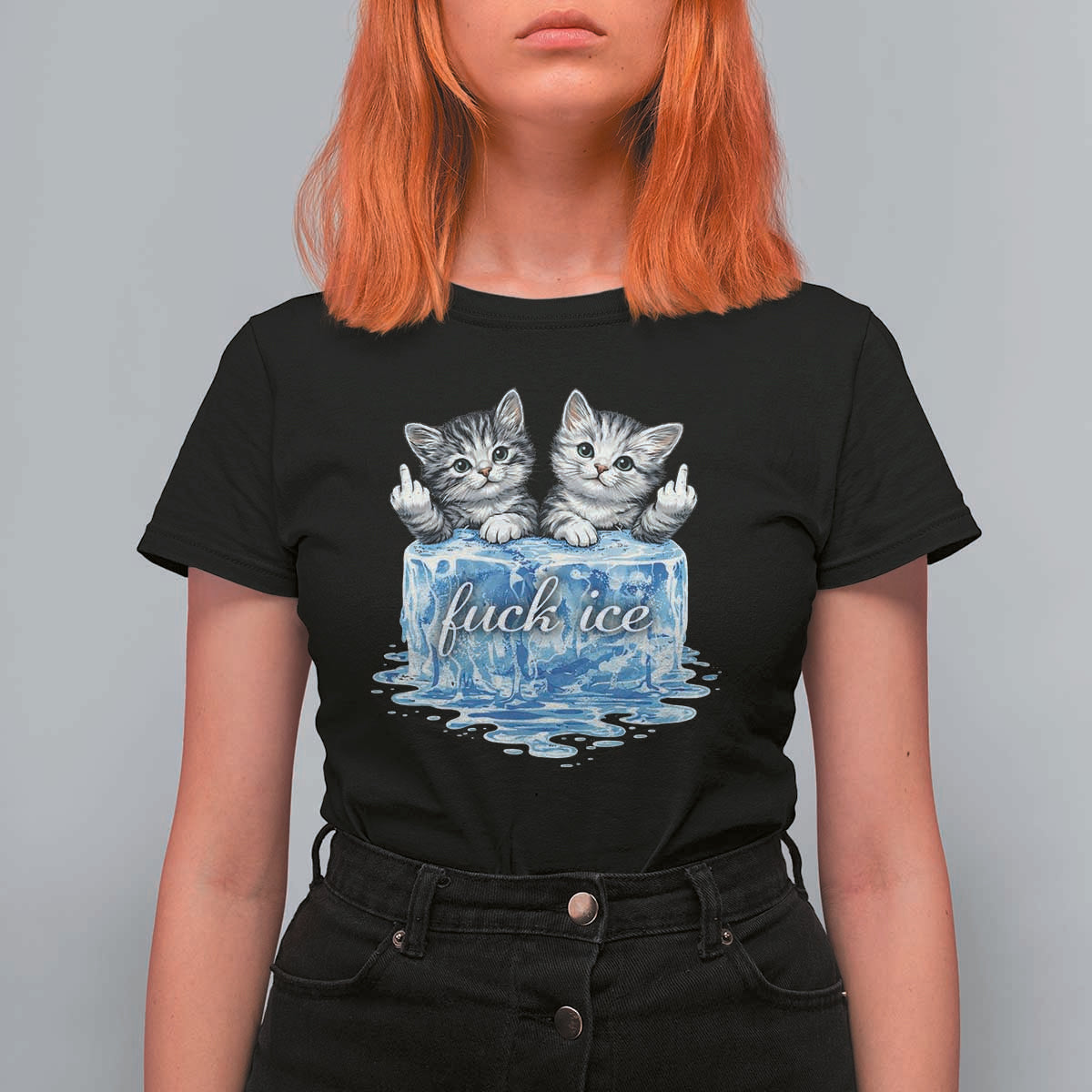 Fck Ice T Shirt For Women Cute Cat Melting Ice Pro Immigrant