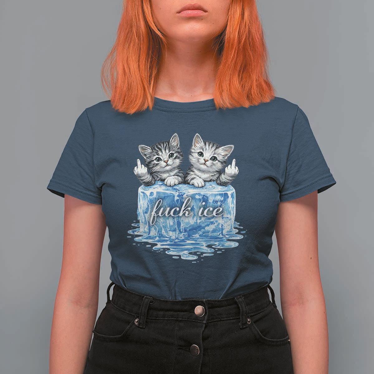 Fck Ice T Shirt For Women Cute Cat Melting Ice Pro Immigrant