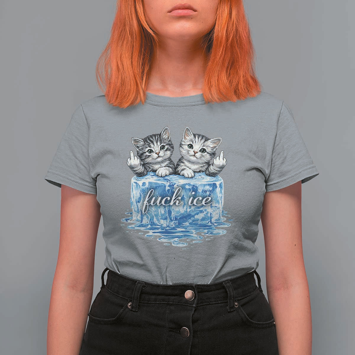 Fck Ice T Shirt For Women Cute Cat Melting Ice Pro Immigrant