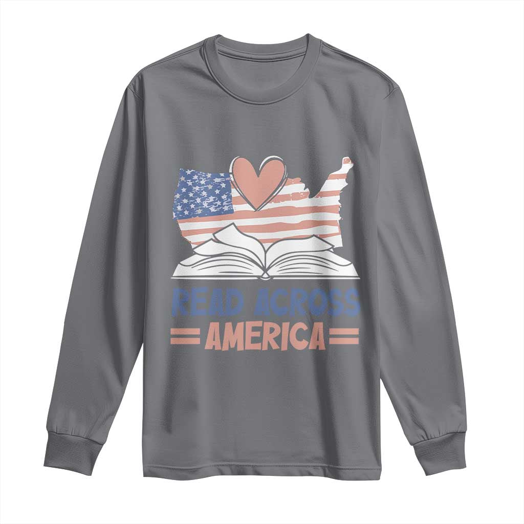 Funny National Reading Month Books Readers Long Sleeve Shirt Reading Across America Teacher American Flag