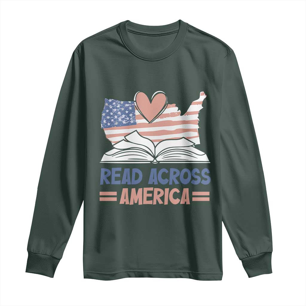 Funny National Reading Month Books Readers Long Sleeve Shirt Reading Across America Teacher American Flag