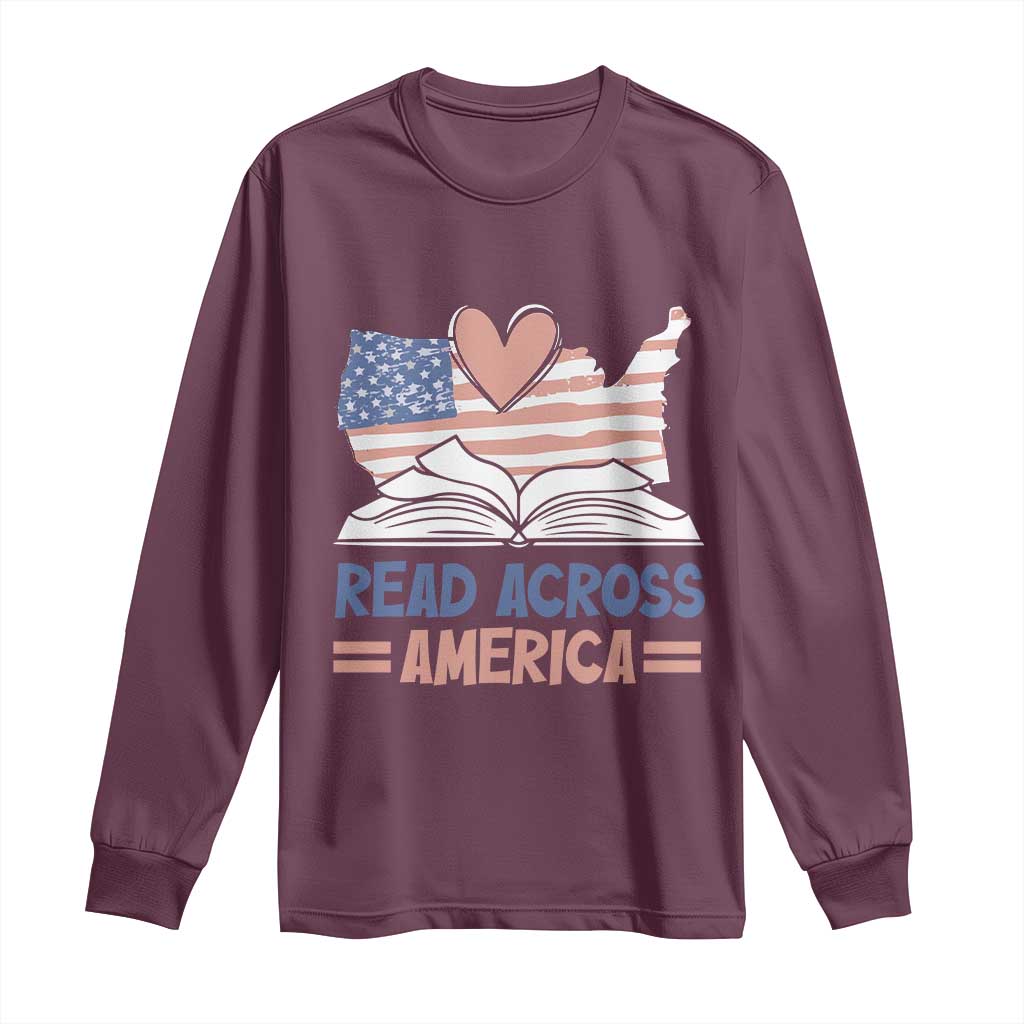 Funny National Reading Month Books Readers Long Sleeve Shirt Reading Across America Teacher American Flag