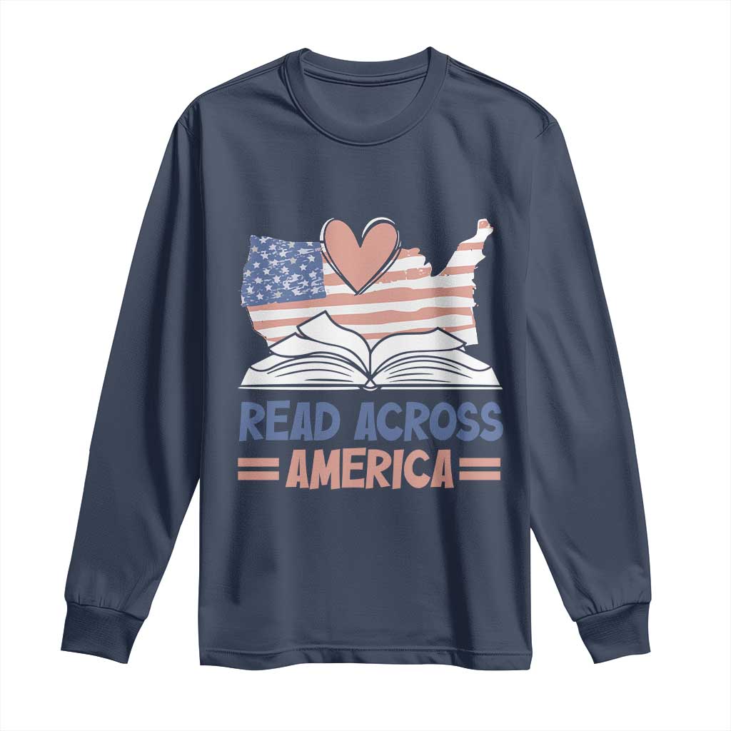 Funny National Reading Month Books Readers Long Sleeve Shirt Reading Across America Teacher American Flag