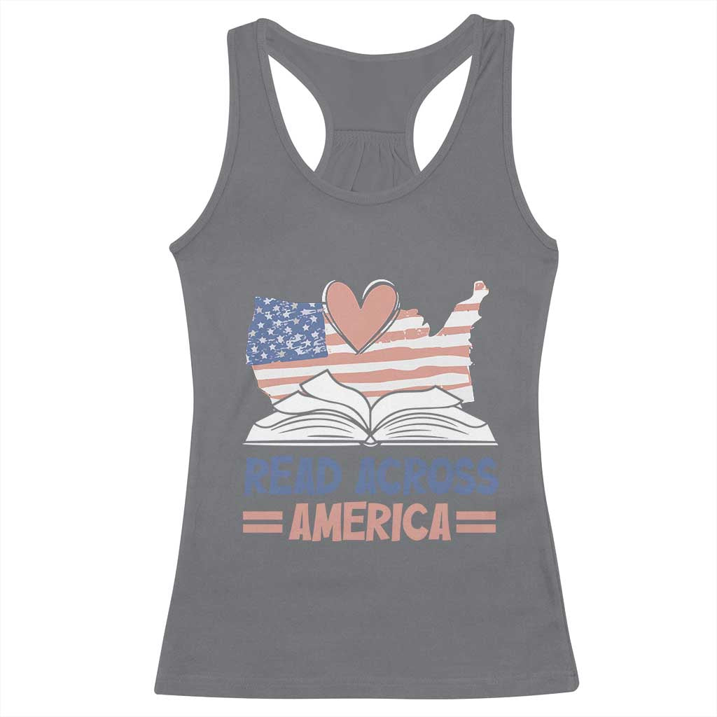 Funny National Reading Month Books Readers Racerback Tank Top Reading Across America Teacher American Flag