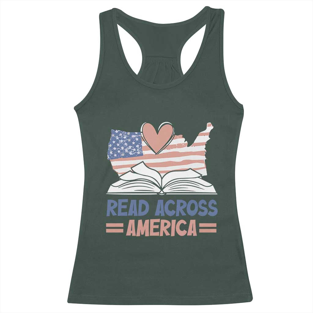 Funny National Reading Month Books Readers Racerback Tank Top Reading Across America Teacher American Flag