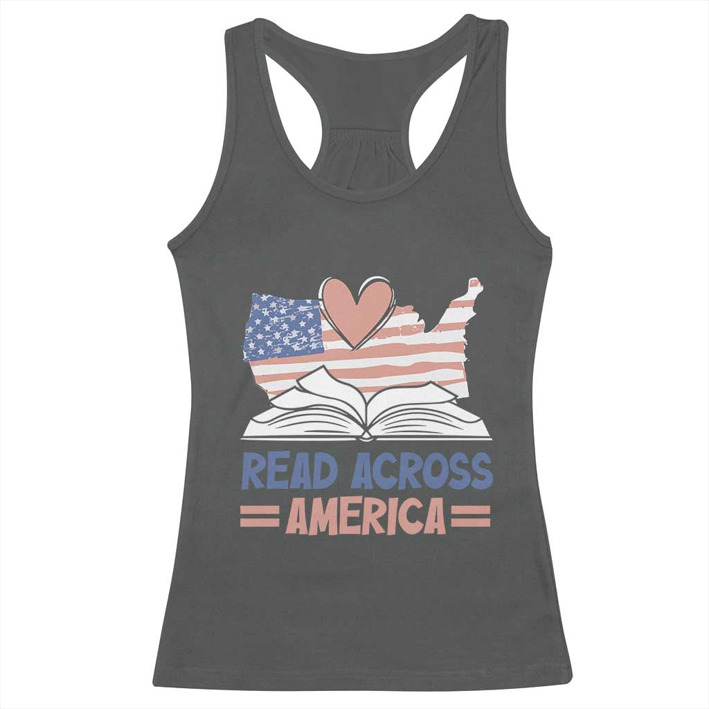 Funny National Reading Month Books Readers Racerback Tank Top Reading Across America Teacher American Flag