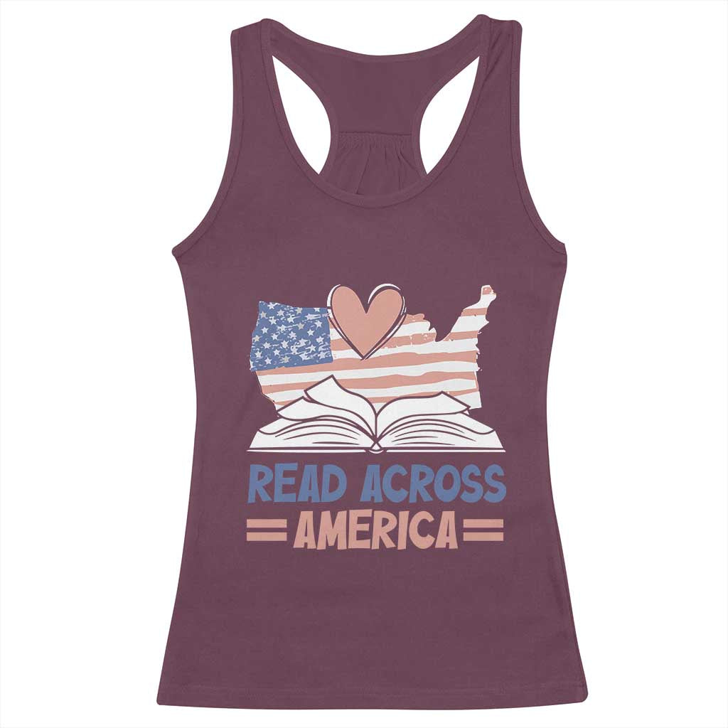 Funny National Reading Month Books Readers Racerback Tank Top Reading Across America Teacher American Flag