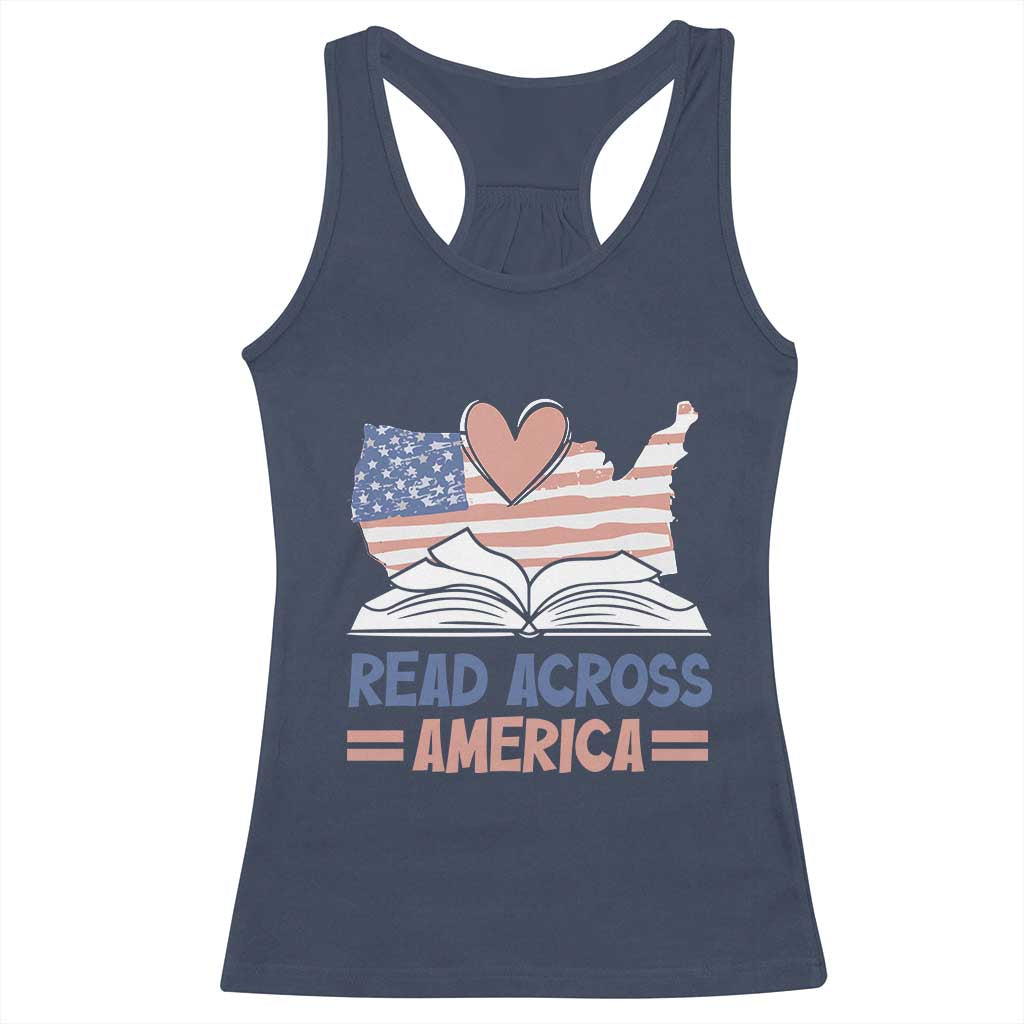 Funny National Reading Month Books Readers Racerback Tank Top Reading Across America Teacher American Flag