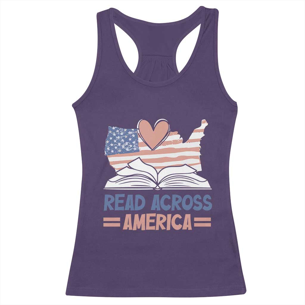 Funny National Reading Month Books Readers Racerback Tank Top Reading Across America Teacher American Flag