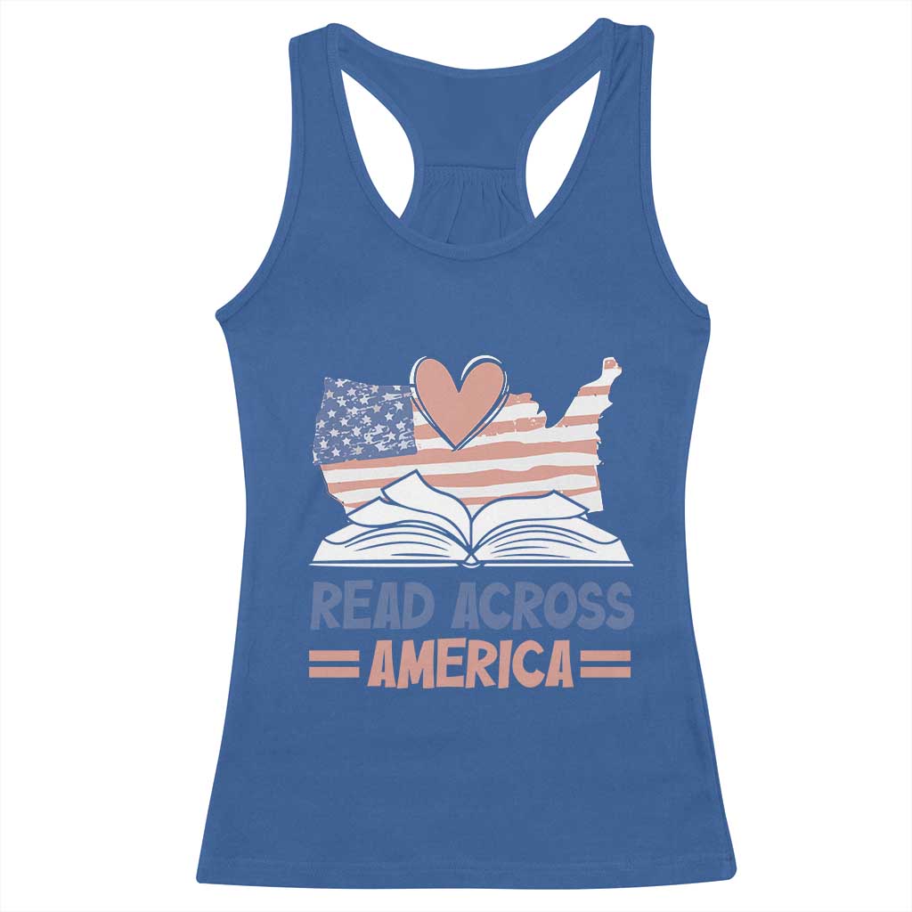 Funny National Reading Month Books Readers Racerback Tank Top Reading Across America Teacher American Flag