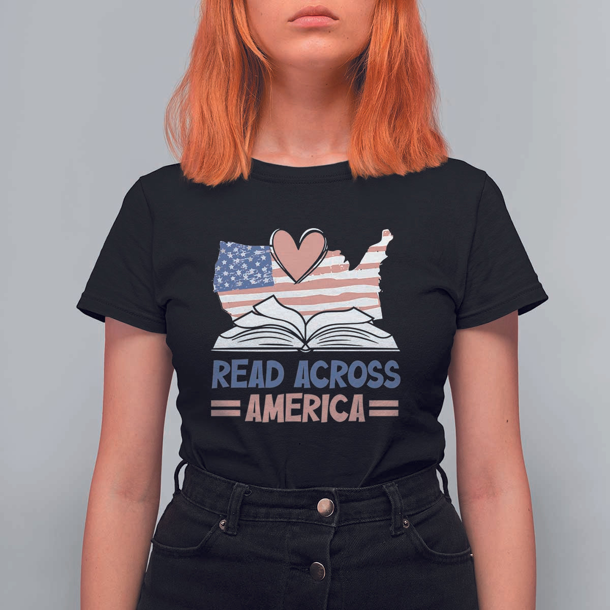 Funny National Reading Month Books Readers T Shirt For Women Reading Across America Teacher American Flag