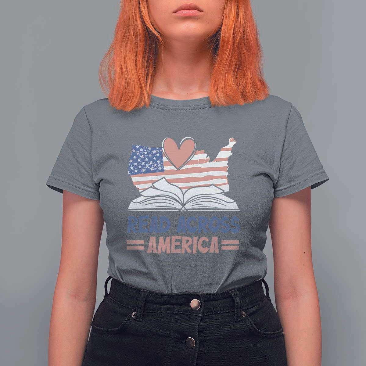 Funny National Reading Month Books Readers T Shirt For Women Reading Across America Teacher American Flag