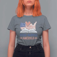 Funny National Reading Month Books Readers T Shirt For Women Reading Across America Teacher American Flag