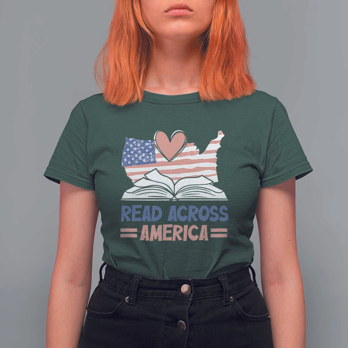 Funny National Reading Month Books Readers T Shirt For Women Reading Across America Teacher American Flag
