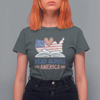 Funny National Reading Month Books Readers T Shirt For Women Reading Across America Teacher American Flag
