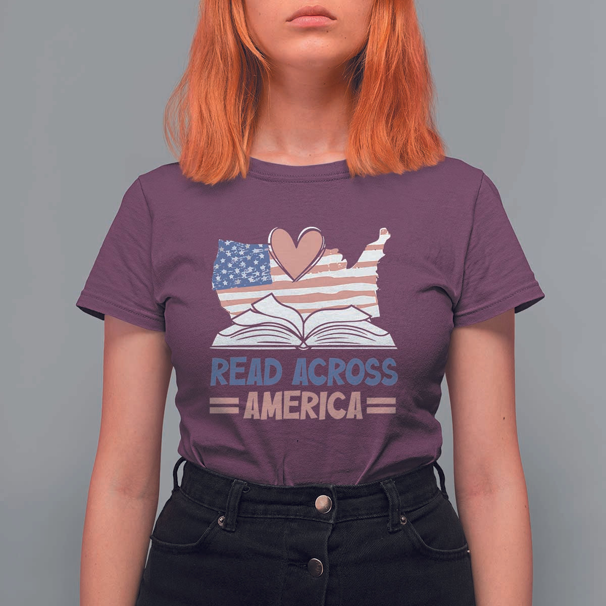 Funny National Reading Month Books Readers T Shirt For Women Reading Across America Teacher American Flag