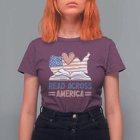 Funny National Reading Month Books Readers T Shirt For Women Reading Across America Teacher American Flag
