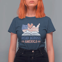 Funny National Reading Month Books Readers T Shirt For Women Reading Across America Teacher American Flag
