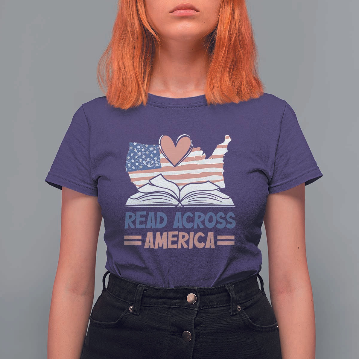 Funny National Reading Month Books Readers T Shirt For Women Reading Across America Teacher American Flag