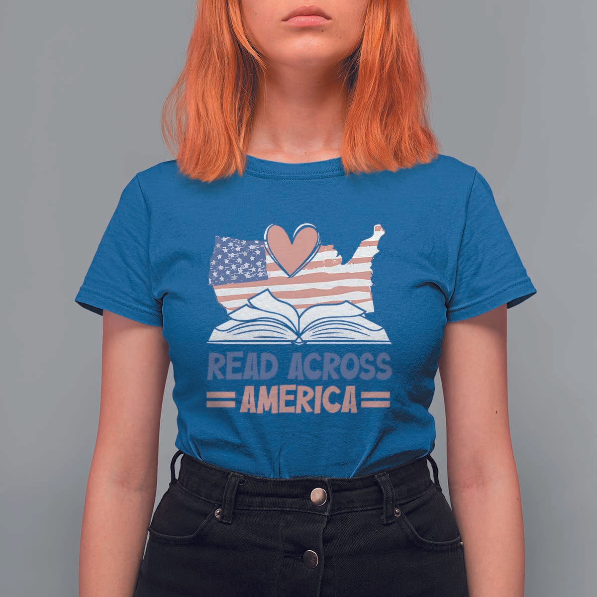 Funny National Reading Month Books Readers T Shirt For Women Reading Across America Teacher American Flag