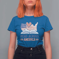 Funny National Reading Month Books Readers T Shirt For Women Reading Across America Teacher American Flag