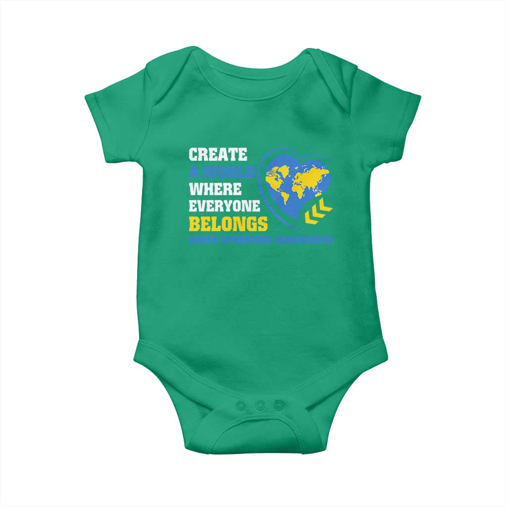Down Syndrome Awareness Baby Onesie Create A World Where Everyone Belongs Heart