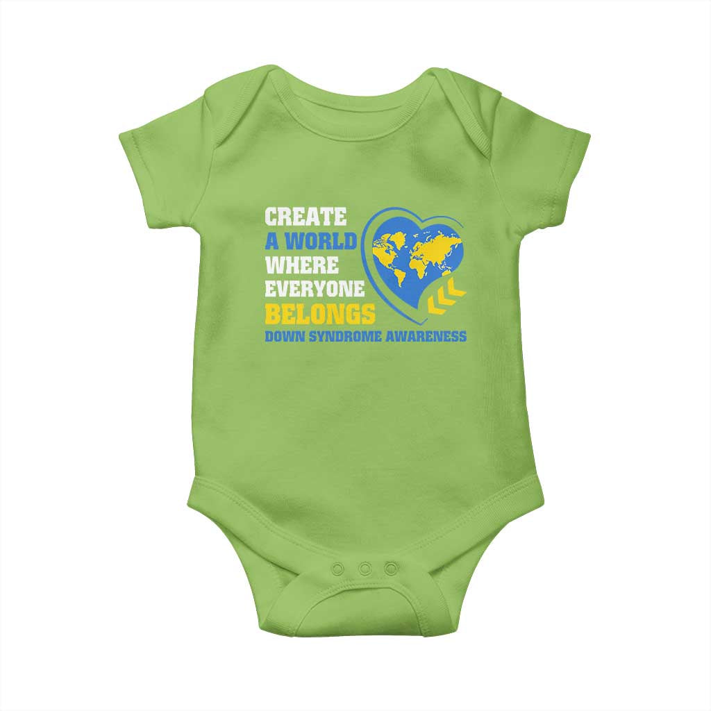 Down Syndrome Awareness Baby Onesie Create A World Where Everyone Belongs Heart
