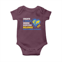 Down Syndrome Awareness Baby Onesie Create A World Where Everyone Belongs Heart